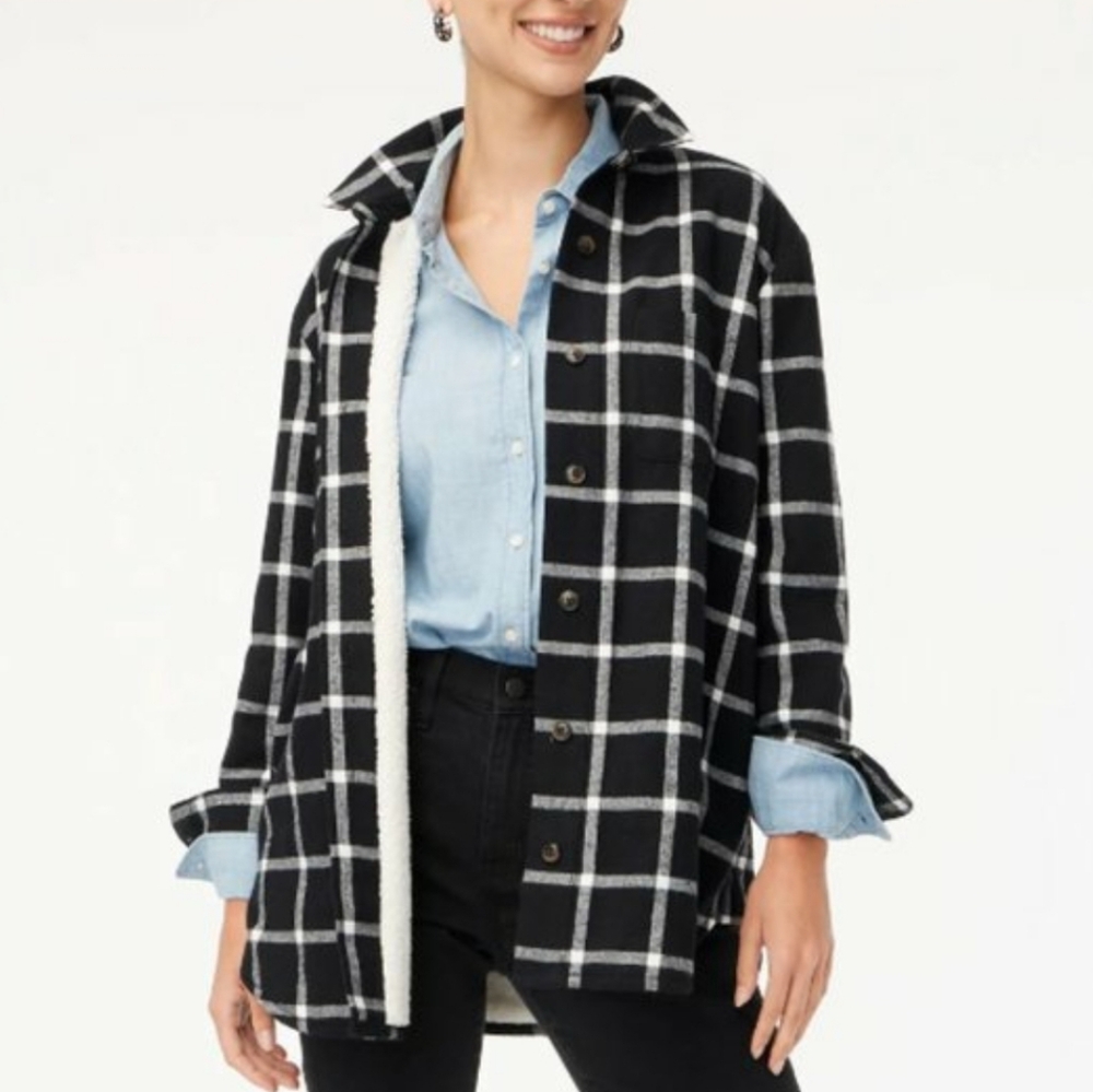 J. Crew Sherpa Lined Plaid Shirt Jacket